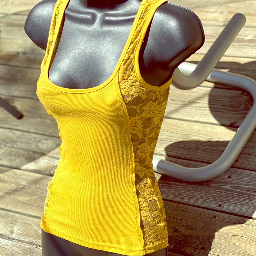 Mustard yellow tank w/ lace sides